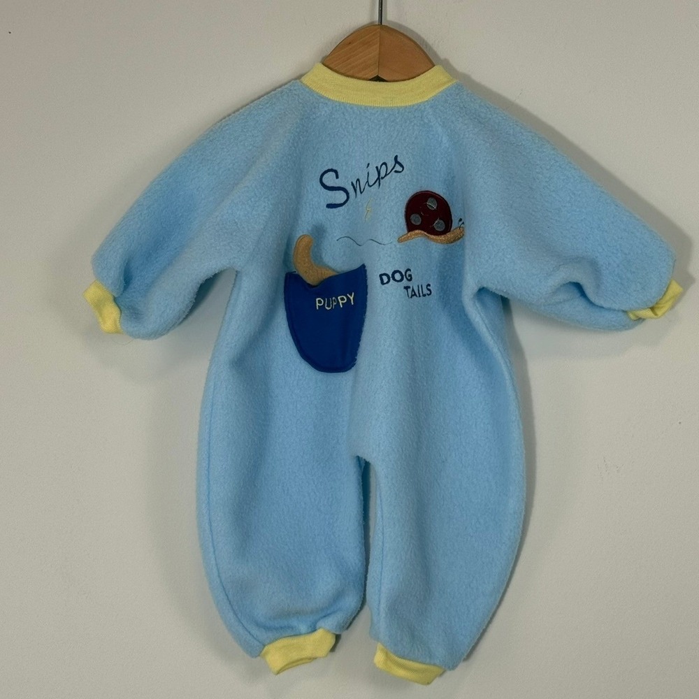 Vintage Gerry Baby Blue Fleece Sleeper Snips & Puppy Dog Tails 3D Detail 6-9M